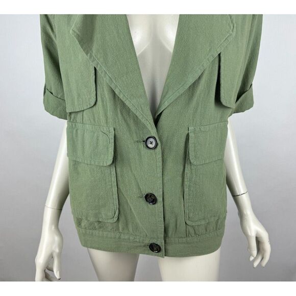 FRAME Cotton Jacket With Oversized Pockets Women M EUC Short Sleeve V-Neck - Picture 7 of 12